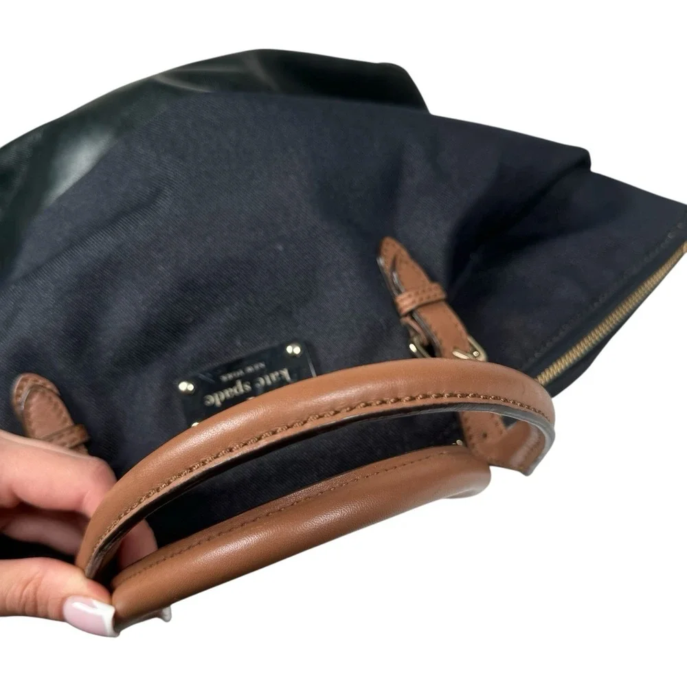 KATE SPADE Dixon Blaine Bag‎ Indigo Blue Denim Canvas Leather Satchel